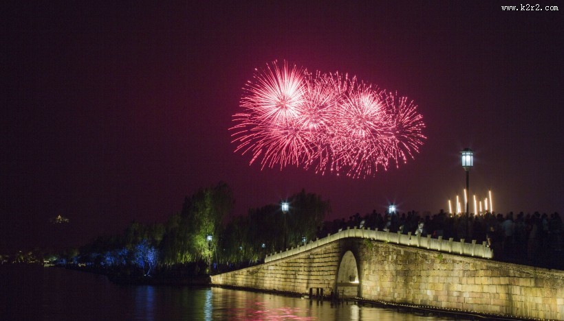 浙江杭州西湖夜景图片