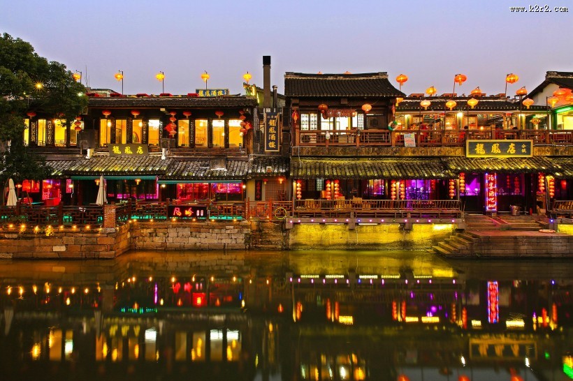 浙江西塘古镇夜色图片