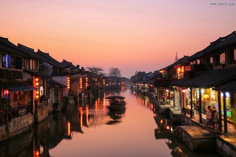 浙江西塘古镇夜色图片