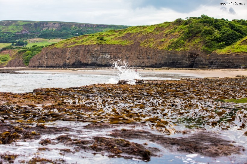 英国惠特比罗宾汉湾海滩风景图片