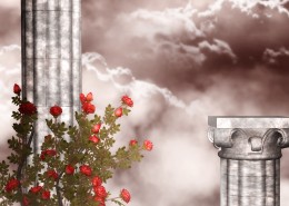梦幻花朵建筑背景素材图片