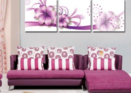 浪漫紫色花朵三联画图片