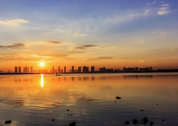 晨曦晋阳湖风景图片