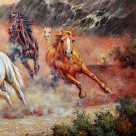 油画动物三联壁画高清图片