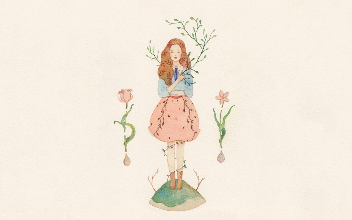 女孩水彩画图片