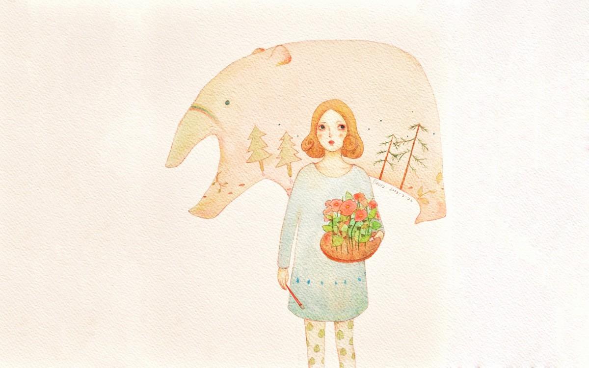 女孩水彩画图片