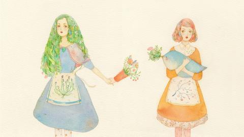 女孩水彩画图片