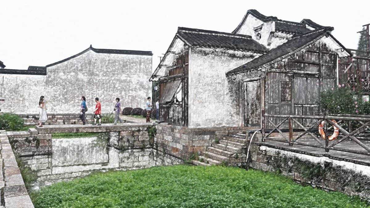 手绘乌镇彩笔画图片