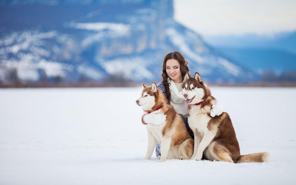 美女与狗玩耍图片