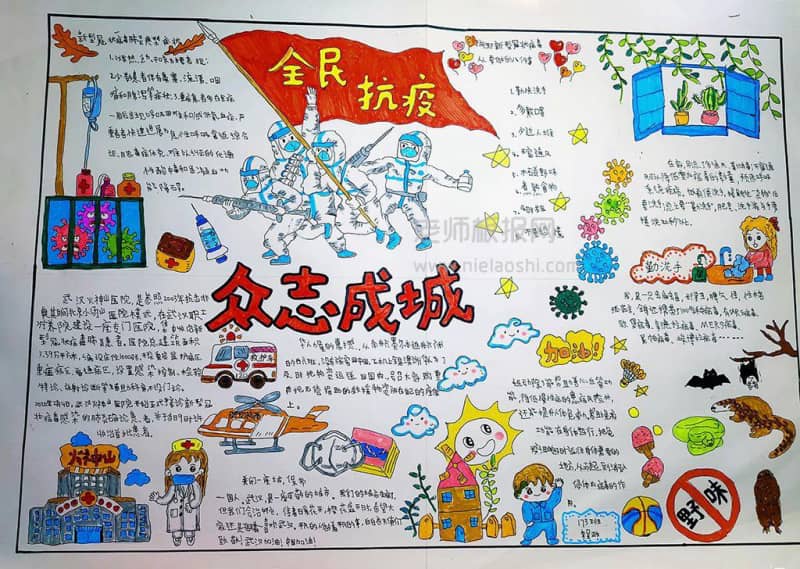 200全民抗疫众志成城手抄报图片-抗击疫情手抄报 9张健康手抄报