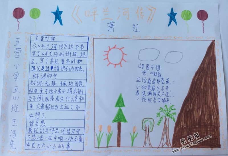 呼兰河传手抄报资料 14张小学生手抄报