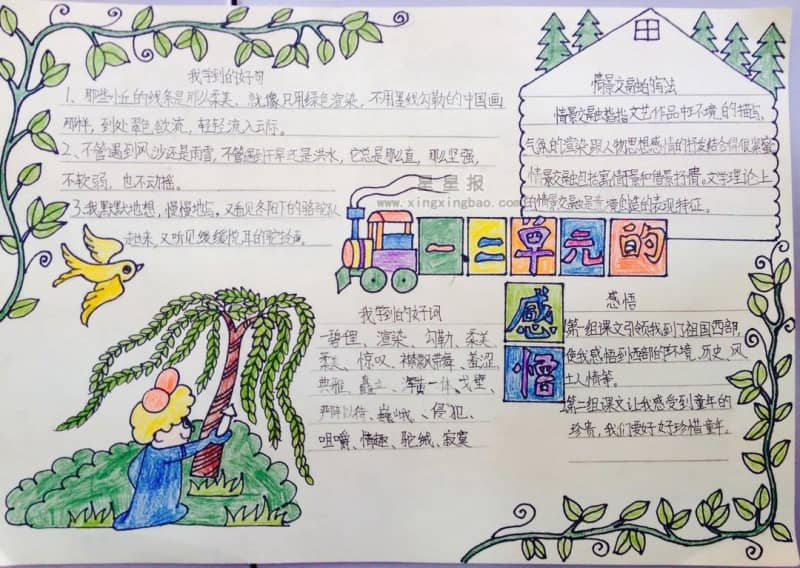 一二单元的感悟手抄报版面设计图 9张小学生手抄报