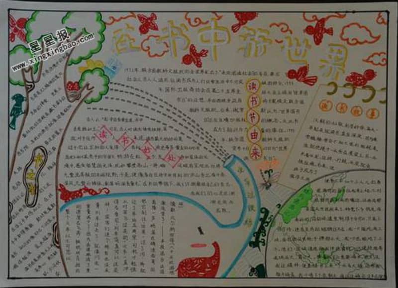 在书中游世界手抄报版面设计图 11张读书手抄报