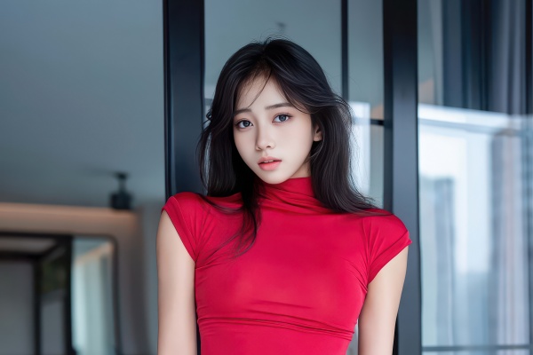 重庆美女时安安红色短袖紧身裙灰丝写真
